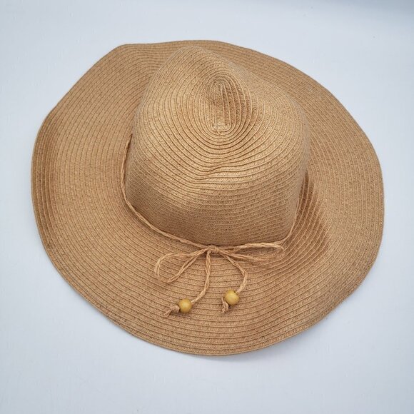 Womens Floppy Sunhat Woven Straw Tan Natural Wide Brim Beach Hat - Picture 2 of 11